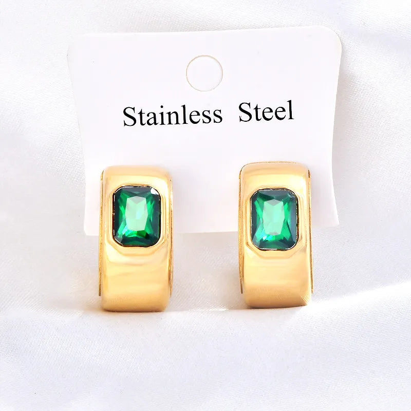 1 Pair Simple Style Shiny C Shape Inlay 304 Stainless Steel Rhinestones 18K Gold Plated Ear Studs