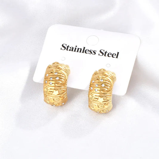 1 Pair Simple Style Shiny C Shape Inlay 304 Stainless Steel Zircon 18K Gold Plated Ear Studs