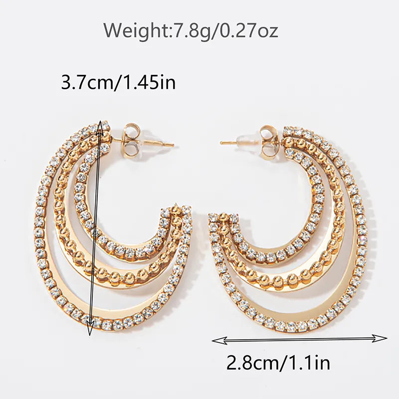 1 Pair Simple Style Shiny C Shape Moon Plating Inlay 304 Stainless Steel Zircon 14K Gold Plated Ear Studs