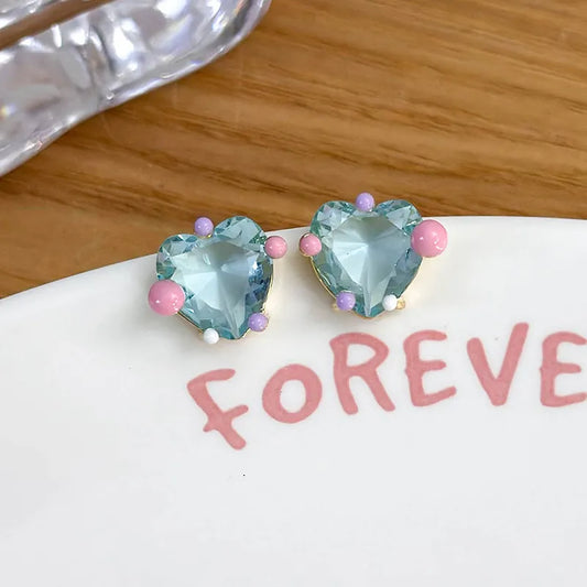 1 Pair Simple Style Shiny Heart Shape Enamel Inlay Copper Zircon Ear Studs