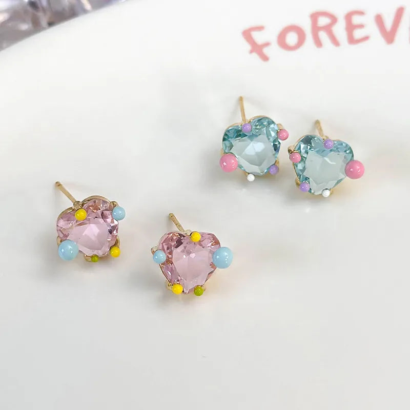 1 Pair Simple Style Shiny Heart Shape Enamel Inlay Copper Zircon Ear Studs