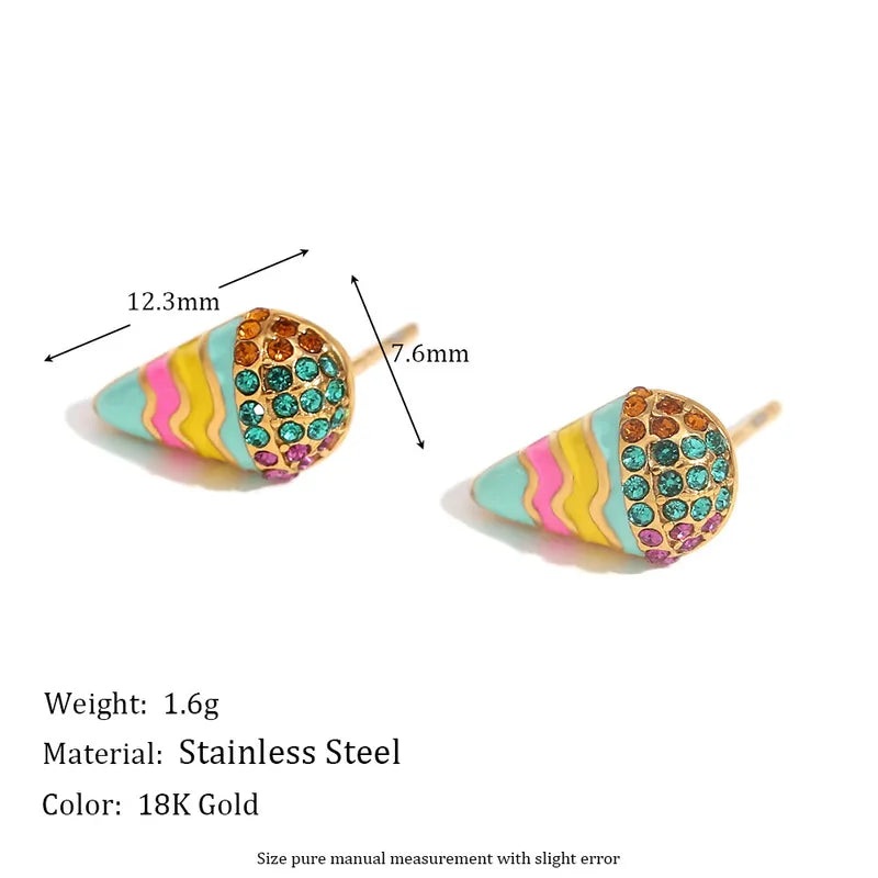 3 Pairs Simple Style Shiny Ice Cream Saturday Hamburger Inlay 304 Stainless Steel Zircon Ear Studs