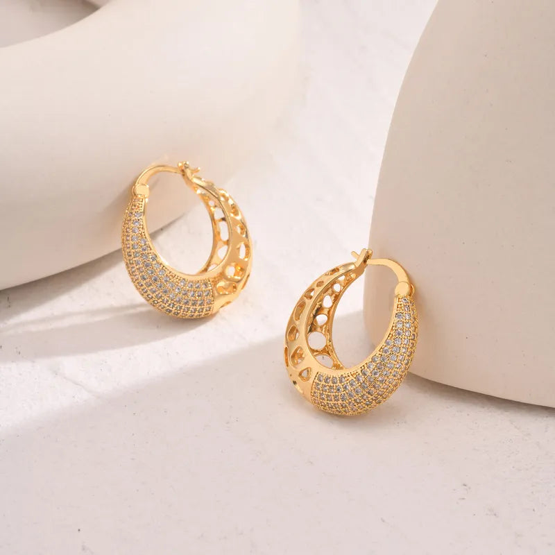 1 Pair Simple Style Shiny Solid Color Inlay Copper Zircon 18K Gold Plated Earrings