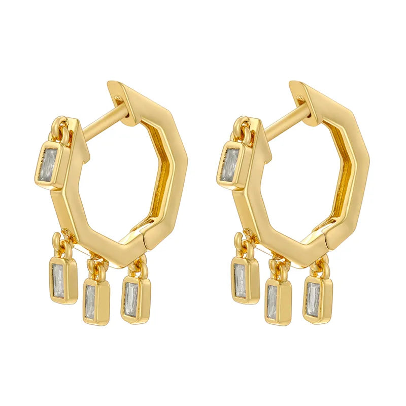 f 1 Pair Simple Style Solid Color Plating Inlay Copper Zircon 18K Gold Plated Drop Earrings