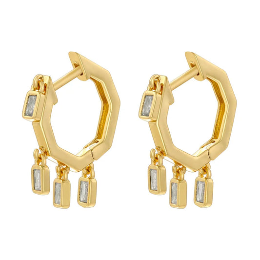 f 1 Pair Simple Style Solid Color Plating Inlay Copper Zircon 18K Gold Plated Drop Earrings