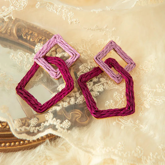 Square Asymmetrical Plating Hollow Out Stainless Steel Raffia Gold Plated Drop Earrings