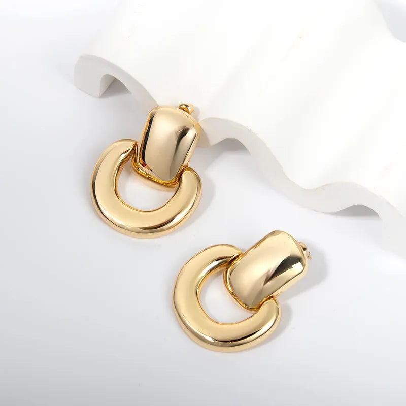 1 Pair Simple Style Streetwear Geometric Brass 14K Gold Plated Drop Earrings