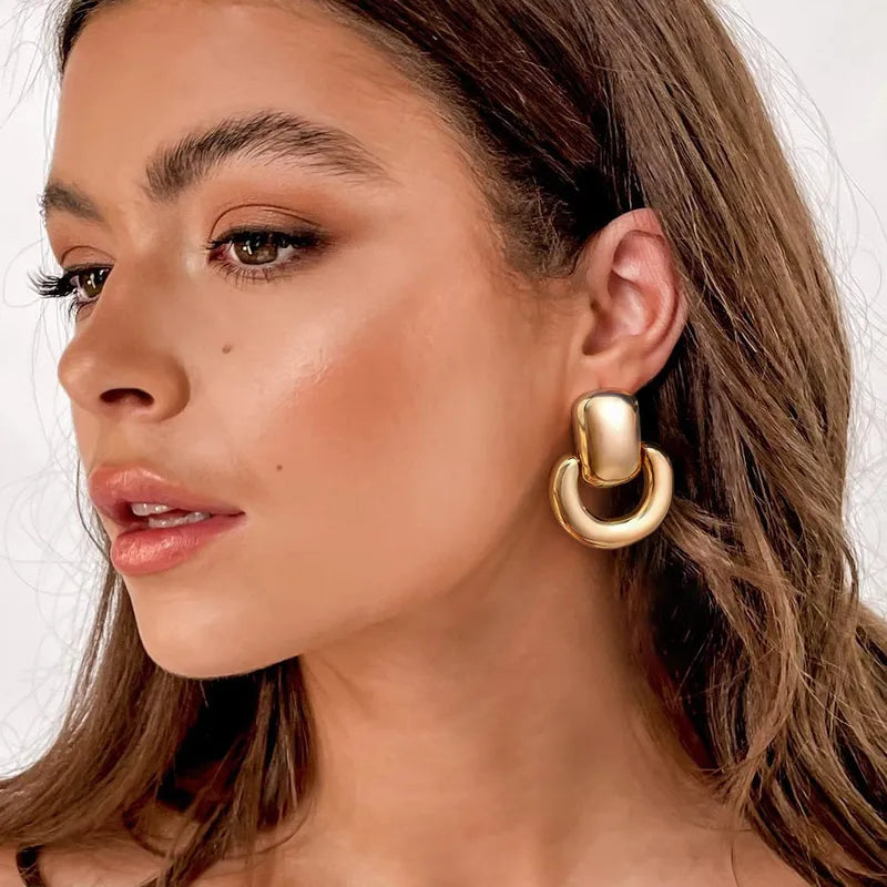 1 Pair Simple Style Streetwear Geometric Brass 14K Gold Plated Drop Earrings