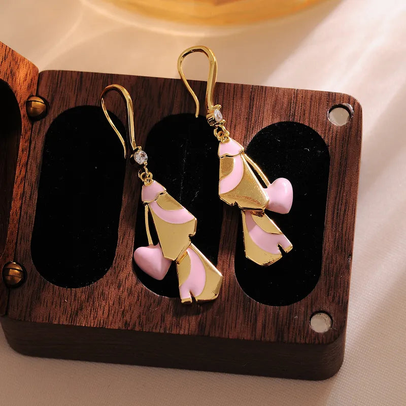 1 Pair Simple Style Streetwear Geometric Enamel Inlay Copper Zircon Drop Earrings