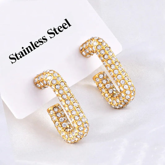 1 Pair Simple Style Streetwear Geometric Inlay 304 Stainless Steel Rhinestones 18K Gold Plated Ear Studs