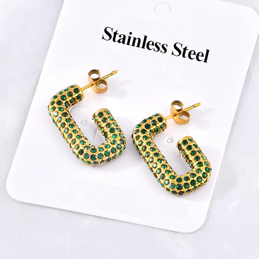 1 Pair Simple Style Streetwear Geometric Inlay 304 Stainless Steel Rhinestones 18K Gold Plated Ear Studs