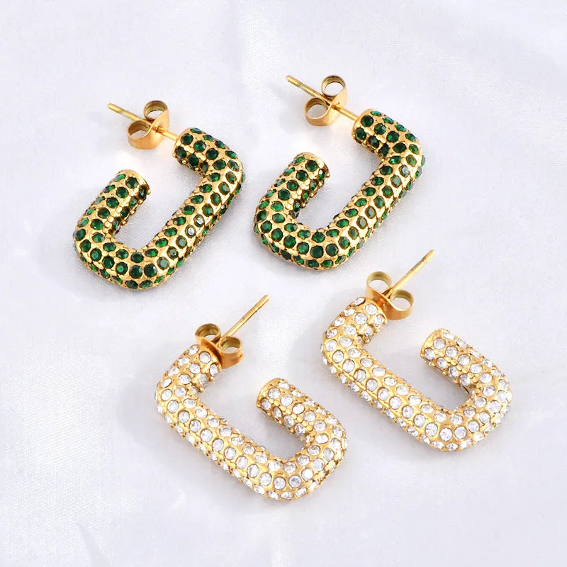 1 Pair Simple Style Streetwear Geometric Inlay 304 Stainless Steel Rhinestones 18K Gold Plated Ear Studs