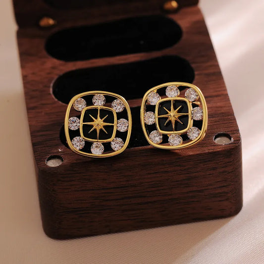 1 Pair Simple Style Streetwear Square Star Hollow Out Inlay Copper Rhinestones Zircon 18K Gold Plated Ear Studs