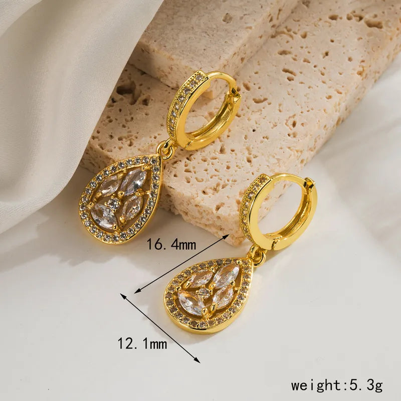 Style Water Droplets Bow Knot Plating Inlay Copper Zircon 18K Gold Plated Drop Earrings