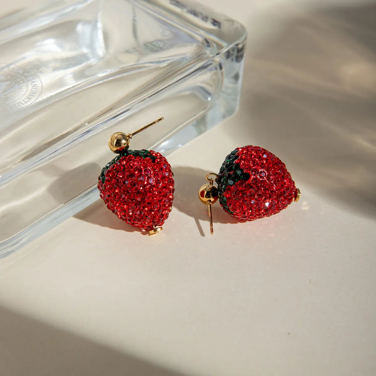 1 Pair Sweet Artistic Strawberry Inlay 304 Stainless Steel Rhinestones 18K Gold Plated Drop Earrings