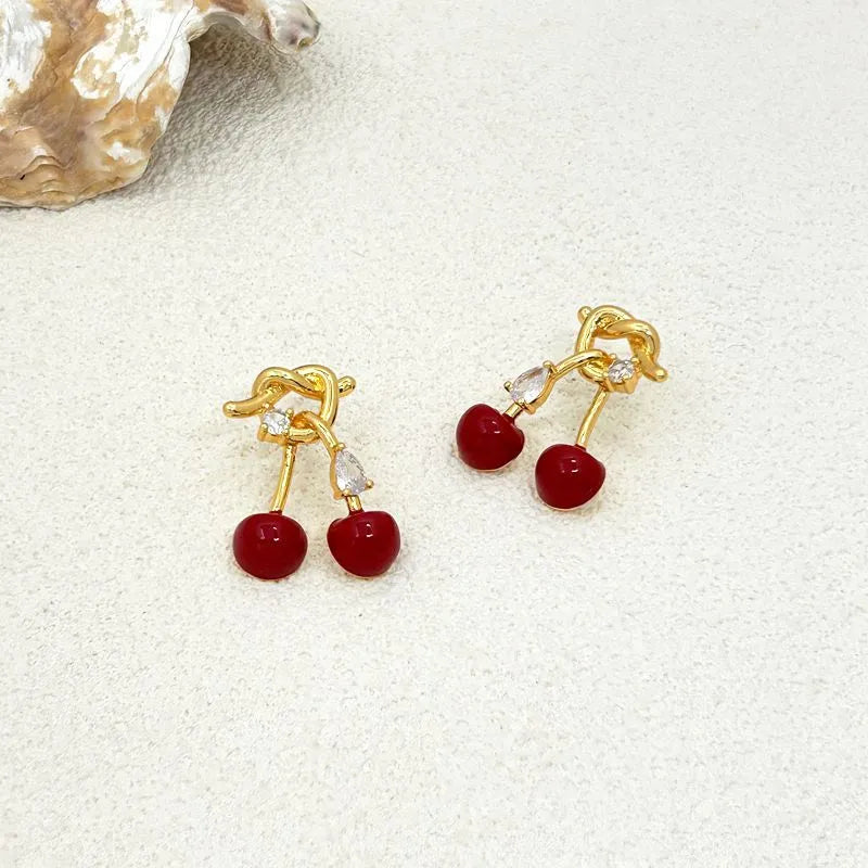 1 Pair Sweet Cherry Plating Copper Ear Studs