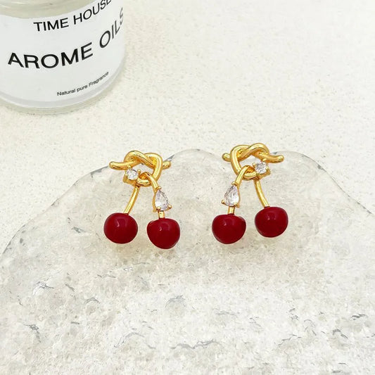 1 Pair Sweet Cherry Plating Copper Ear Studs