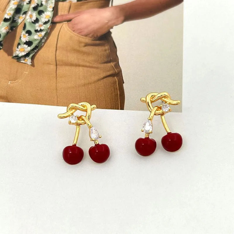 1 Pair Sweet Cherry Plating Copper Ear Studs