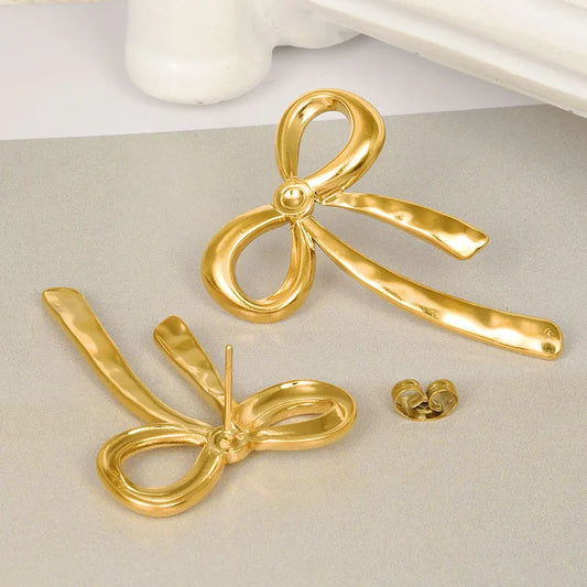 1 Pair Sweet Commute Bow Knot Plating 304 Stainless Steel Ear Studs