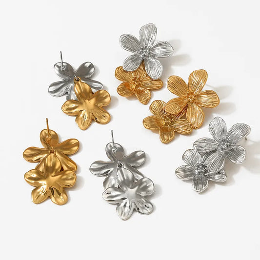 1 Pair Sweet Flower 304 Stainless Steel 14K Gold Plated White Gold Plated Gold Plated Drop Earrings