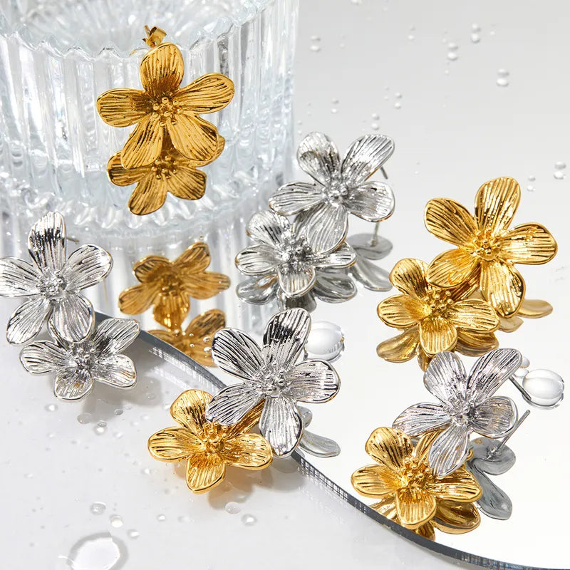 1 Pair Sweet Flower 304 Stainless Steel 14K Gold Plated White Gold Plated Gold Plated Drop Earrings