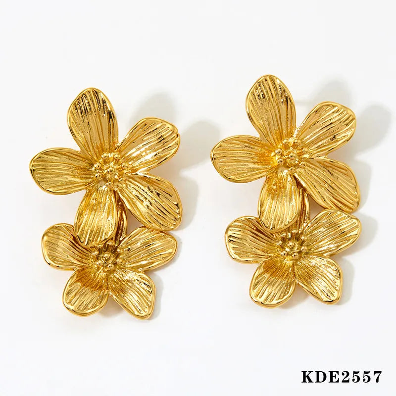 1 Pair Sweet Flower 304 Stainless Steel 14K Gold Plated White Gold Plated Gold Plated Drop Earrings