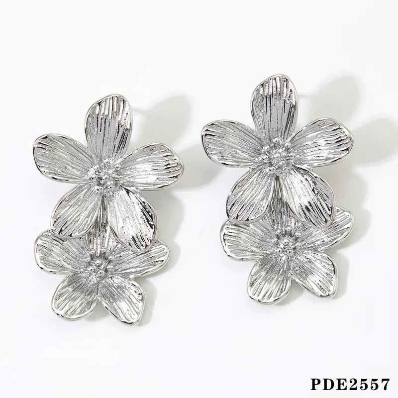 1 Pair Sweet Flower 304 Stainless Steel 14K Gold Plated White Gold Plated Gold Plated Drop Earrings