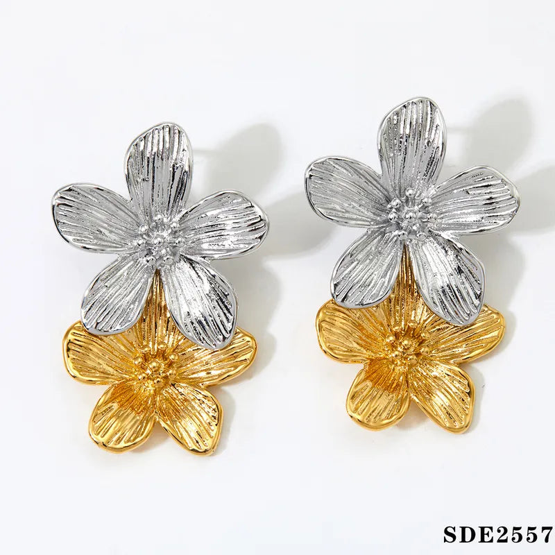 1 Pair Sweet Flower 304 Stainless Steel 14K Gold Plated White Gold Plated Gold Plated Drop Earrings