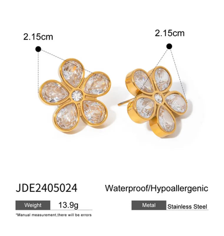 1 Pair Sweet Flower Inlay 316 Stainless Steel Zircon Ear Studs