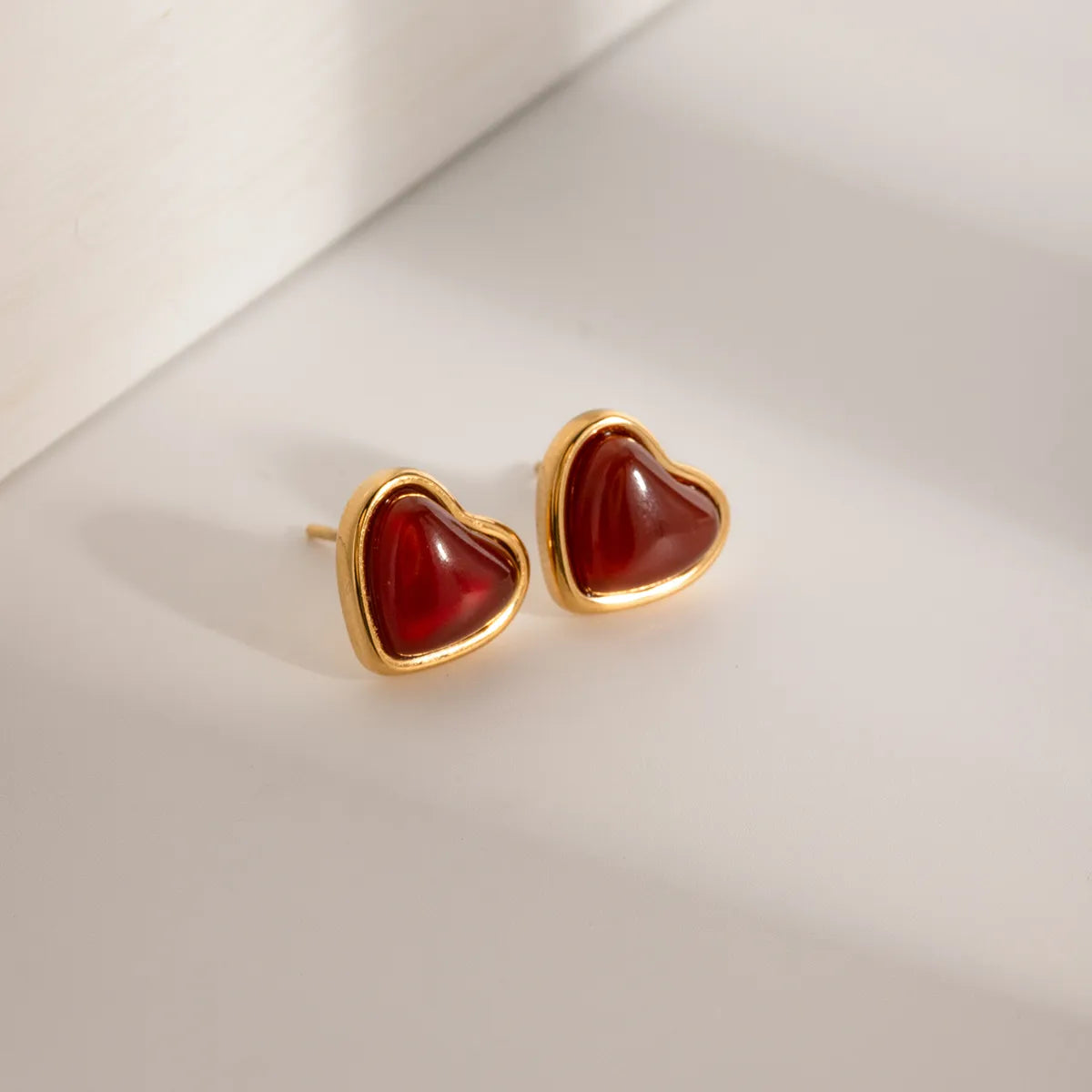 1 Pair Sweet Heart Shape Plating Inlay 304 Stainless Steel Red Agate 18K Gold Plated Drop Earrings