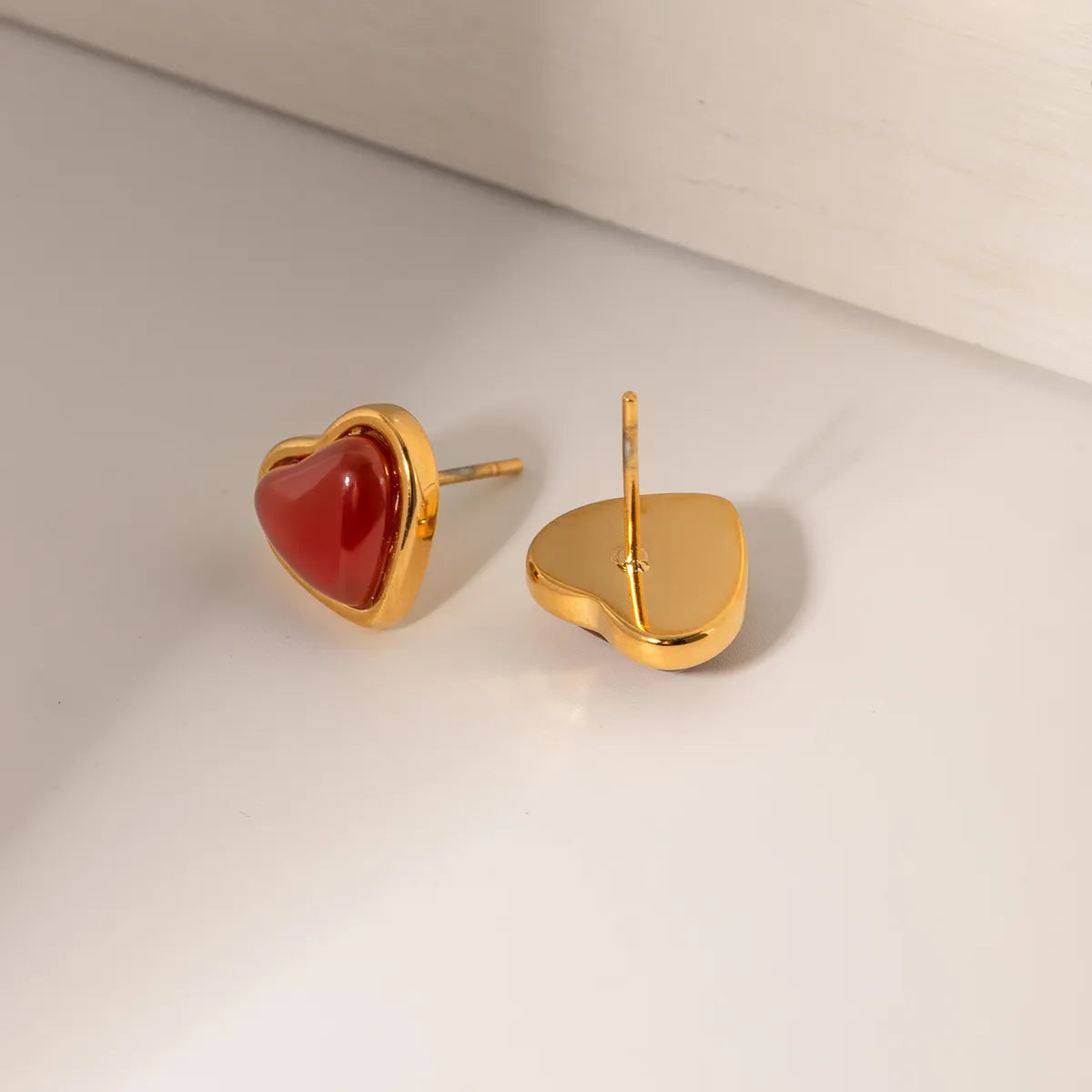 1 Pair Sweet Heart Shape Plating Inlay 304 Stainless Steel Red Agate 18K Gold Plated Drop Earrings