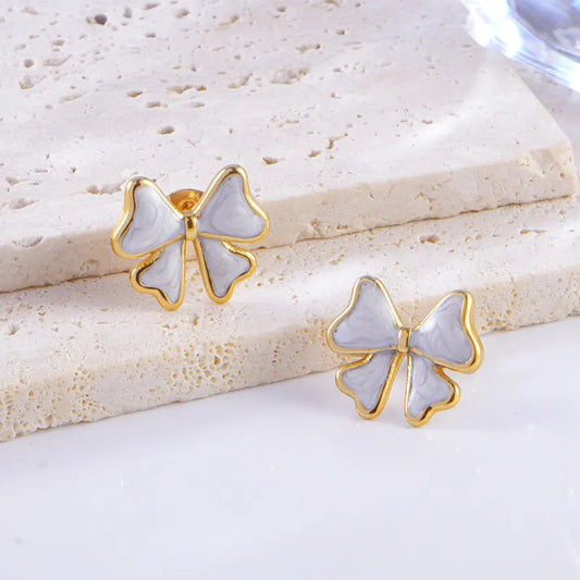 1 Pair Sweet Simple Style Bow Knot Enamel Plating Titanium Steel Ear Studs