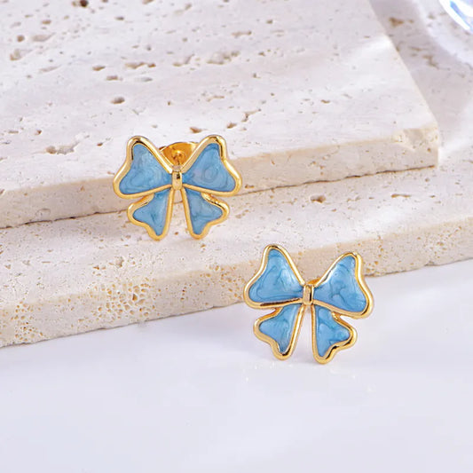 1 Pair Sweet Simple Style Bow Knot Enamel Plating Titanium Steel Ear Studs