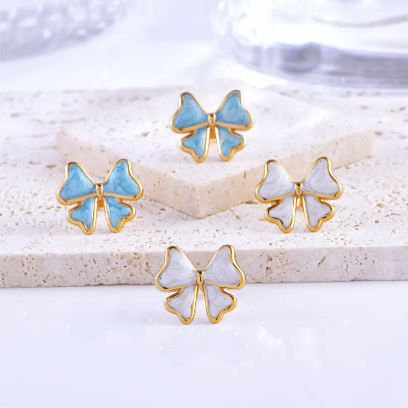 1 Pair Sweet Simple Style Bow Knot Enamel Plating Titanium Steel Ear Studs