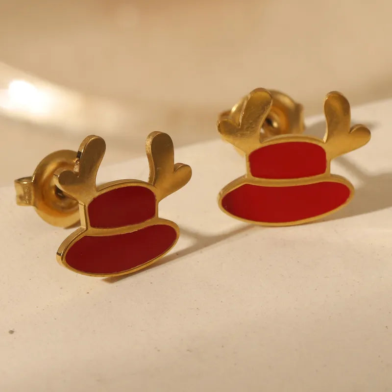 1 Pair Sweet Simple Style Christmas Tree Santa Claus Enamel 304 Stainless Steel 14K Gold Plated Ear Studs