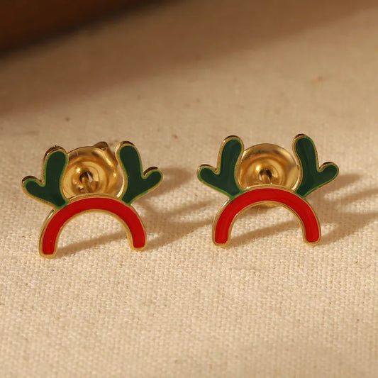 1 Pair Sweet Simple Style Christmas Tree Santa Claus Enamel 304 Stainless Steel 14K Gold Plated Ear Studs