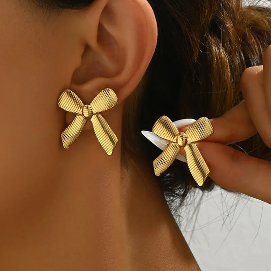 1 Pair Sweet Simple Style Commute Bow Knot 201 Stainless Steel Ear Studs