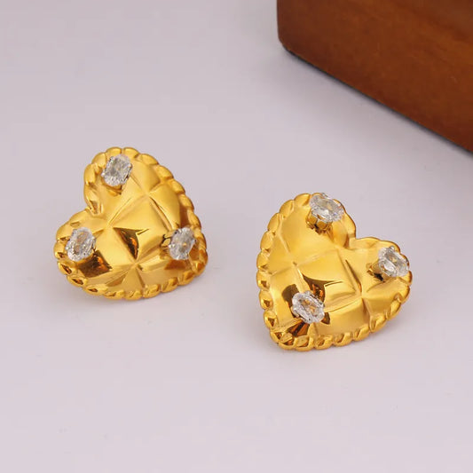 1 Pair Sweet Simple Style Heart Shape Inlay 304 Stainless Steel Zircon 18K Gold Plated Ear Studs