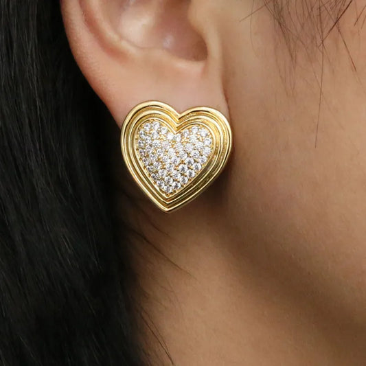 1 Pair Sweet Simple Style Heart Shape Inlay Copper Zircon 18K Gold Plated Ear Studs