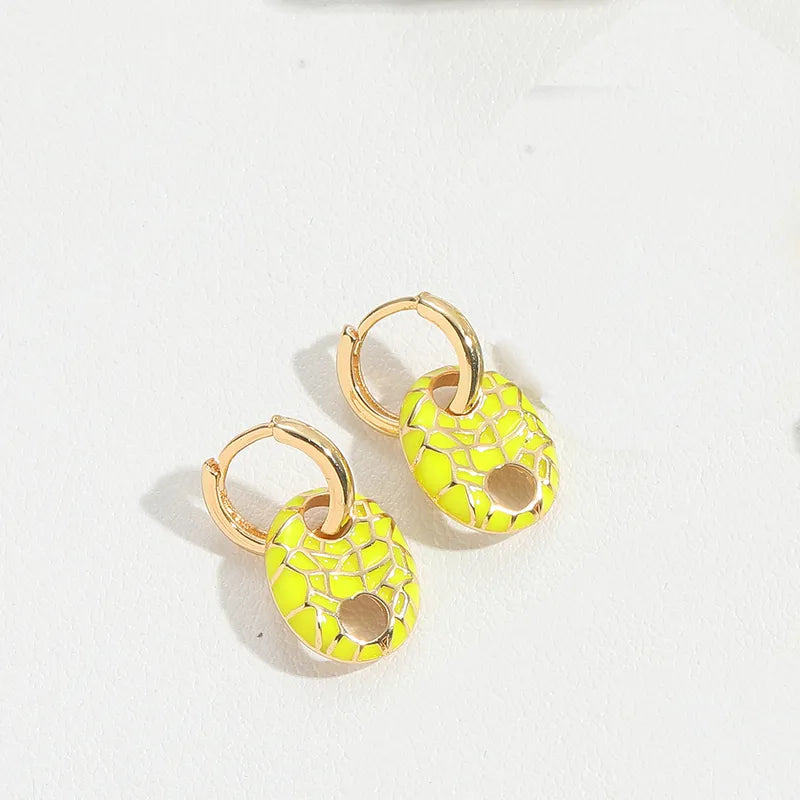 1 Pair Sweet Simple Style Oval Enamel Copper 14K Gold Plated Drop Earrings