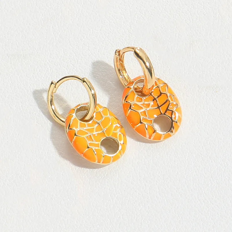 1 Pair Sweet Simple Style Oval Enamel Copper 14K Gold Plated Drop Earrings