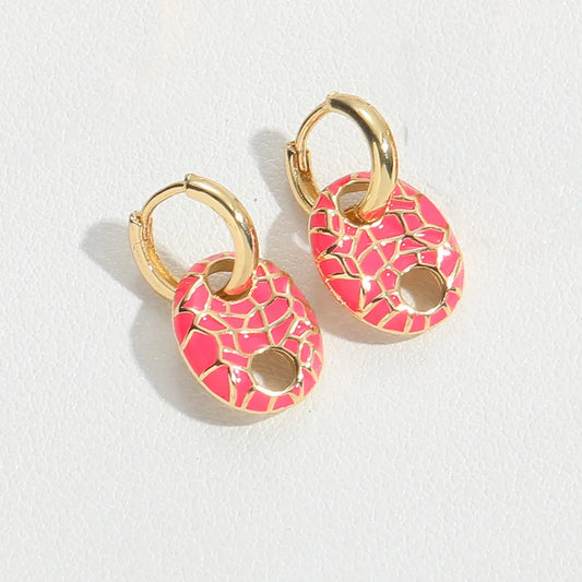 1 Pair Sweet Simple Style Oval Enamel Copper 14K Gold Plated Drop Earrings