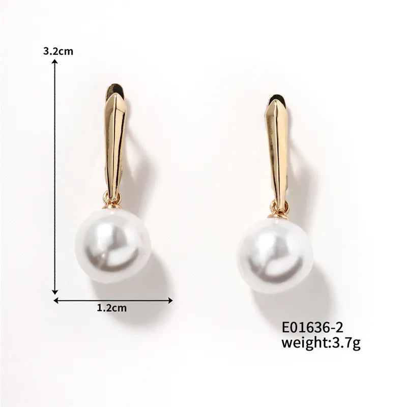 1 Pair Sweet Simple Style Round Plating Inlay Copper Pearl K Gold Plated Rhodium Plated Drop Earrings