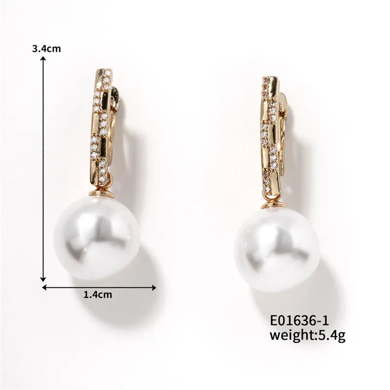 1 Pair Sweet Simple Style Round Plating Inlay Copper Pearl K Gold Plated Rhodium Plated Drop Earrings