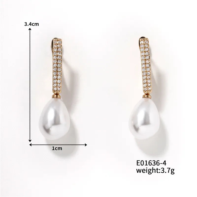 1 Pair Sweet Simple Style Round Plating Inlay Copper Pearl K Gold Plated Rhodium Plated Drop Earrings