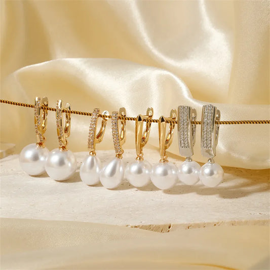 1 Pair Sweet Simple Style Round Plating Inlay Copper Pearl K Gold Plated Rhodium Plated Drop Earrings