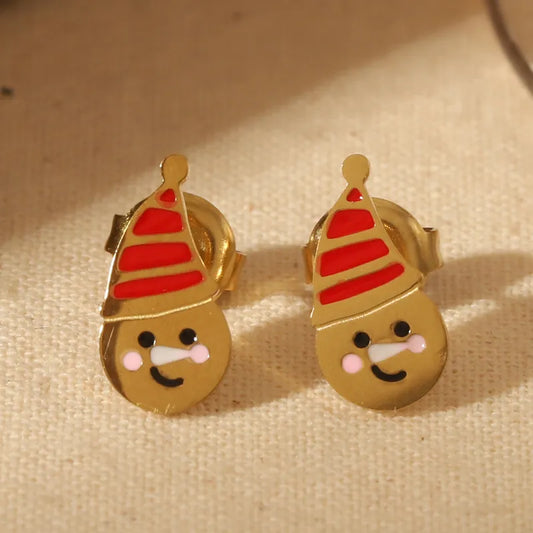 1 Pair Sweet Simple Style Santa Claus Enamel 304 Stainless Steel 14K Gold Plated Ear Studs