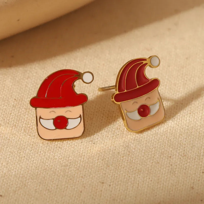 1 Pair Sweet Simple Style Santa Claus Enamel 304 Stainless Steel 14K Gold Plated Ear Studs