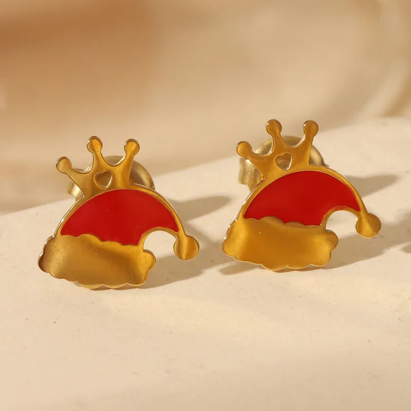 1 Pair Sweet Simple Style Santa Claus Enamel 304 Stainless Steel 14K Gold Plated Ear Studs