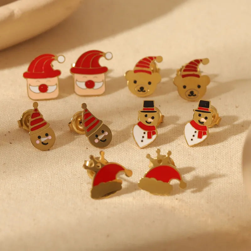 1 Pair Sweet Simple Style Santa Claus Enamel 304 Stainless Steel 14K Gold Plated Ear Studs